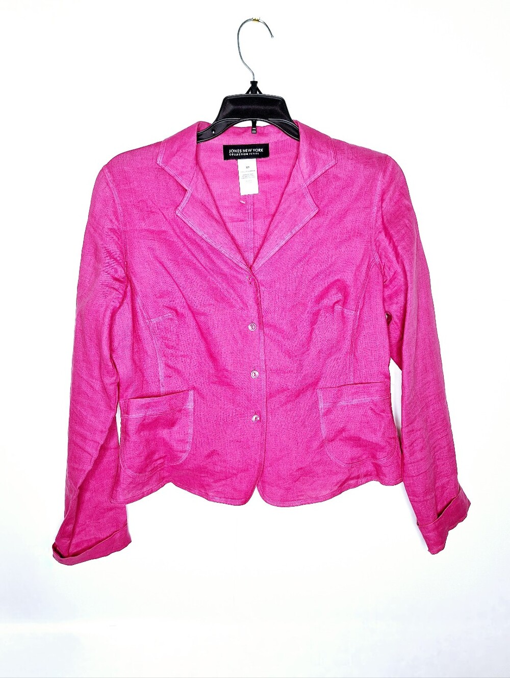 Jones New York "A Little Linen" Raspberry Pink, 100% linen Notch-Lapel Blazer.